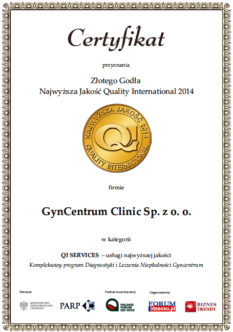 Certyfikat QI 2014 Certyfikaty jakości